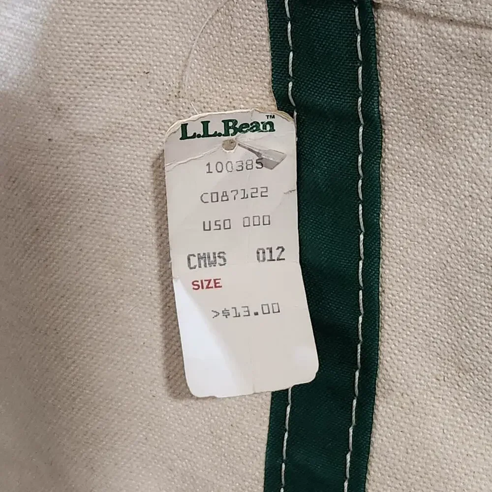 VTG 80s LL Bean Boat &‎ Tote Sawtooth Canvas Bag Ivory Green Trim NWT L Large - Picture 4 of 14